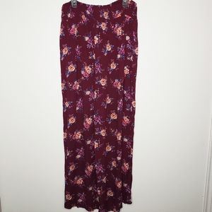Xhiliration Burgundy Floral Palazzo Wide Leg Pants